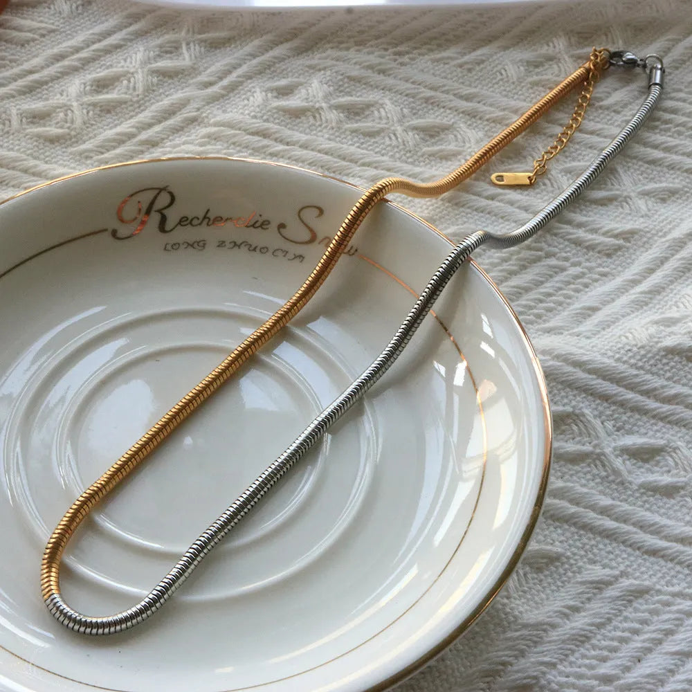 Gold MSXNJMG505G stainless steel snake bones chain necklace with 3mm thickness and geometric design