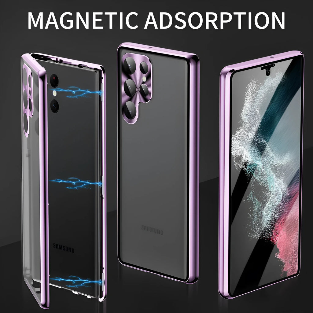 Samsung S24 Ultra phone case with magnetic frame and mirror privacy screen in multiple colour options.