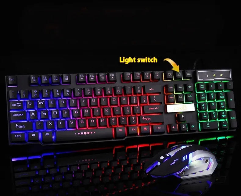 68-key RGB mechanical gaming keyboard with glowing USB cable in compact black design