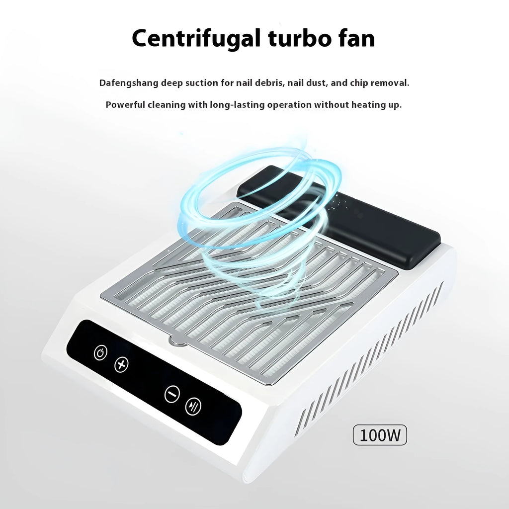 White Q2 style nail dust collector with adjustable speed controls and removable filter net
