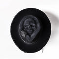 Handmade wool felt denim Halloween skull hat with conical crown design