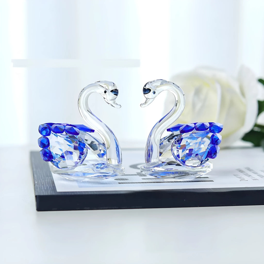 White crystal swan desktop decoration in red, blue, pink, or purple.