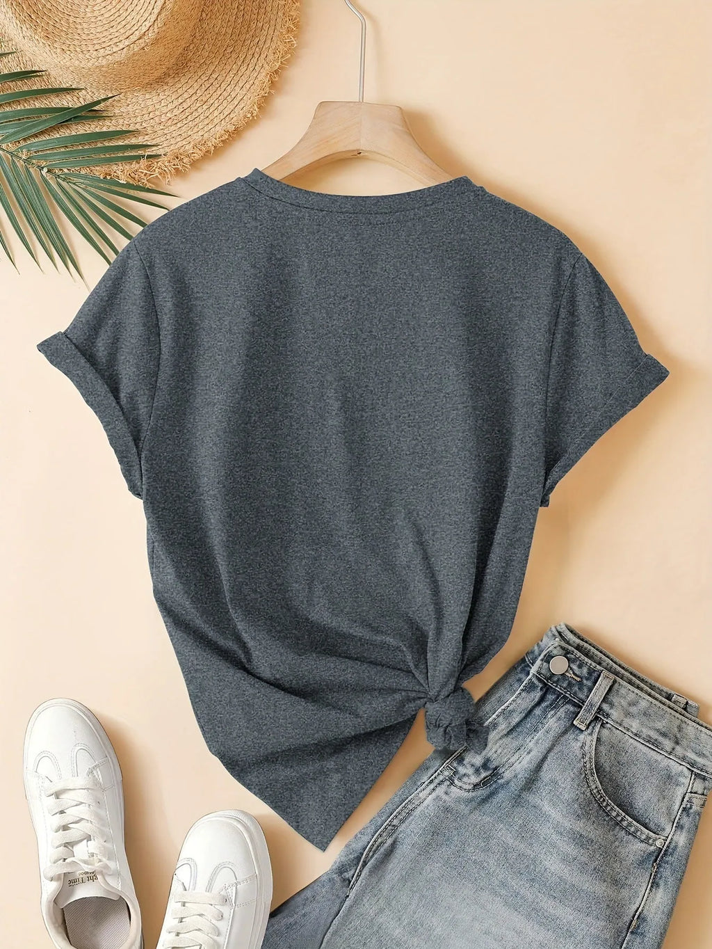Women's pure cotton short sleeve T-shirt with printed three heart design in blue colour