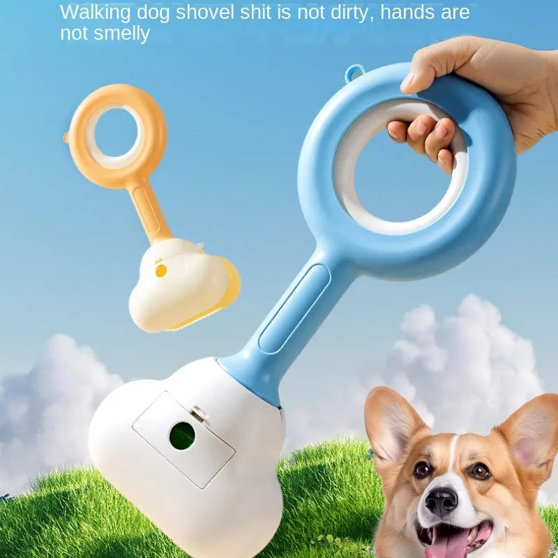 Blue dog pooper scooper with cloud-shaped jaw design for outdoor waste clean-up