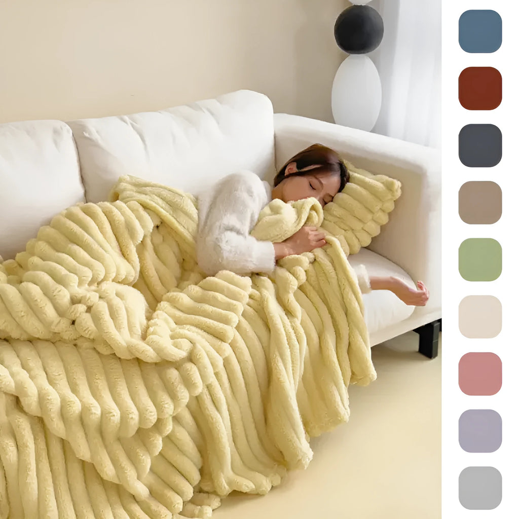 Soft Wind bubble velvet faux rabbit fur blanket in a solid colour, shown folded to display its texture.