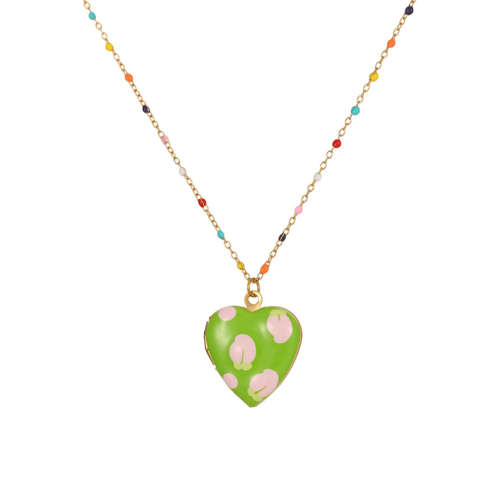 Gold-plated stainless steel fruit pendant necklace with adjustable chain in various colour options