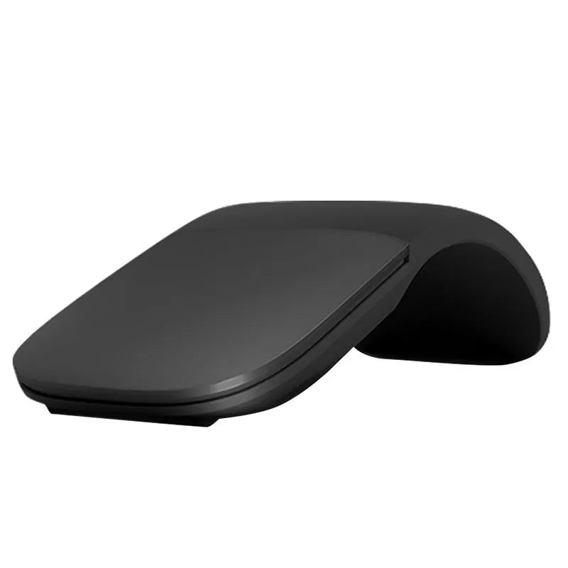 Folding Bluetooth wireless mouse showing compact 131mm size with touch scrolling surface in black colour