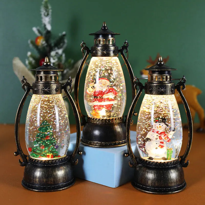 Crystal ball LED oil lamp Christmas decoration in snowman or elderly figure style