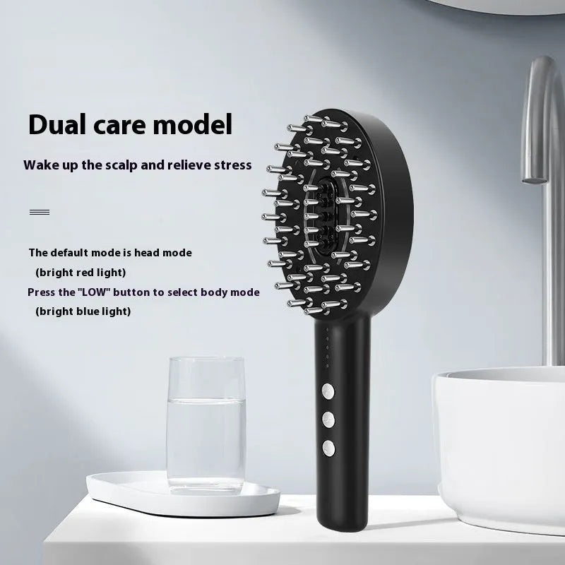 KD3802 Black handheld vibration scalp massage device with USB charging cable.