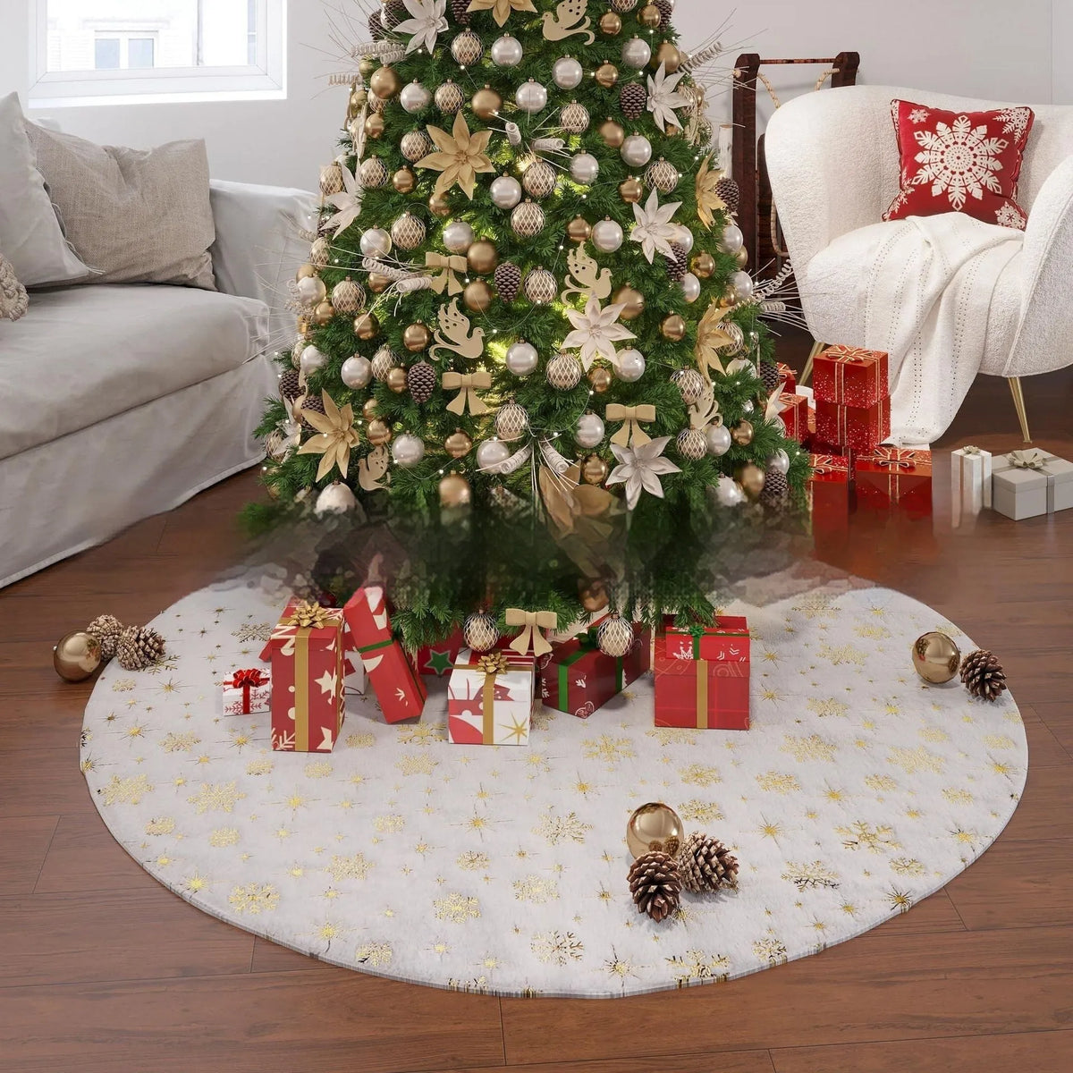 Plush gilding snowflake Christmas tree skirt mat in cedar or star style