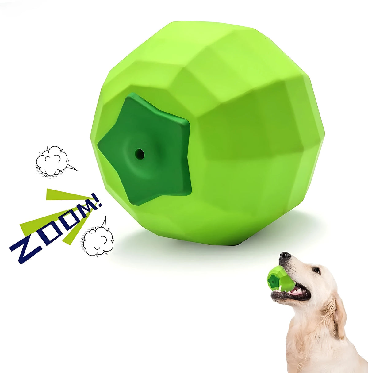 Green natural rubber dog chew ball with squeaker for large breed aggressive chewing dogs