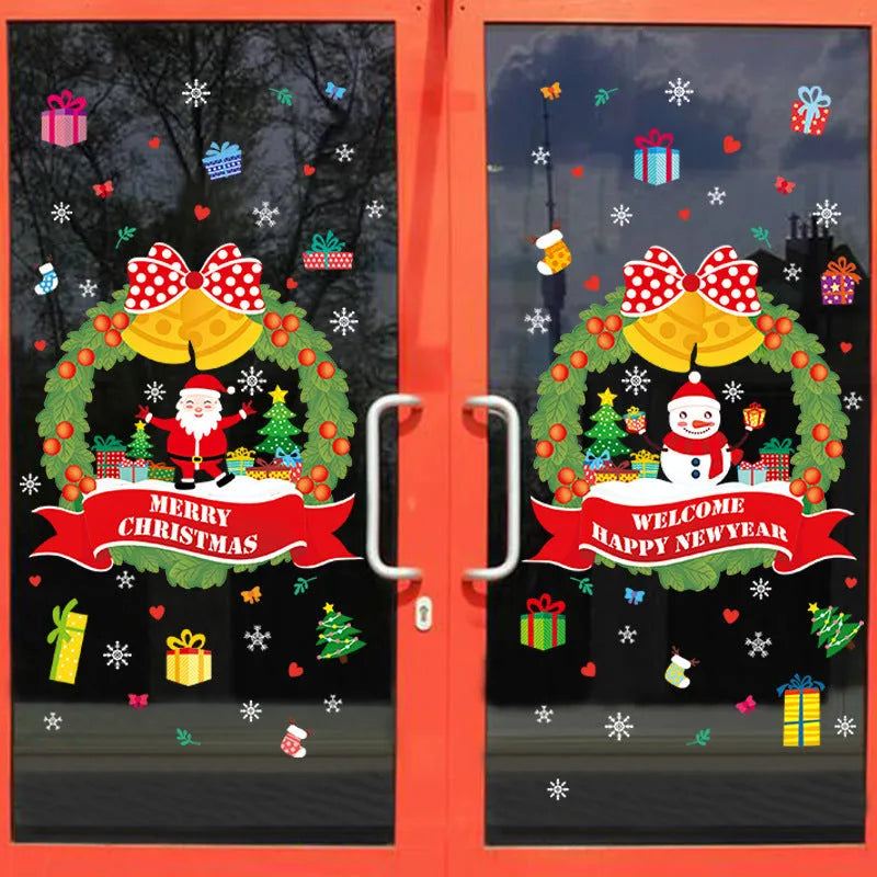 Two large colourful cartoon-patterned electrostatic PVC wall stickers for window decoration.