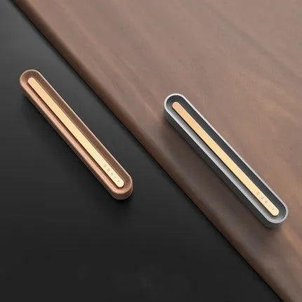 Long strip car aromatherapy ornament for air vent mounting in walnut or metallic grey finish