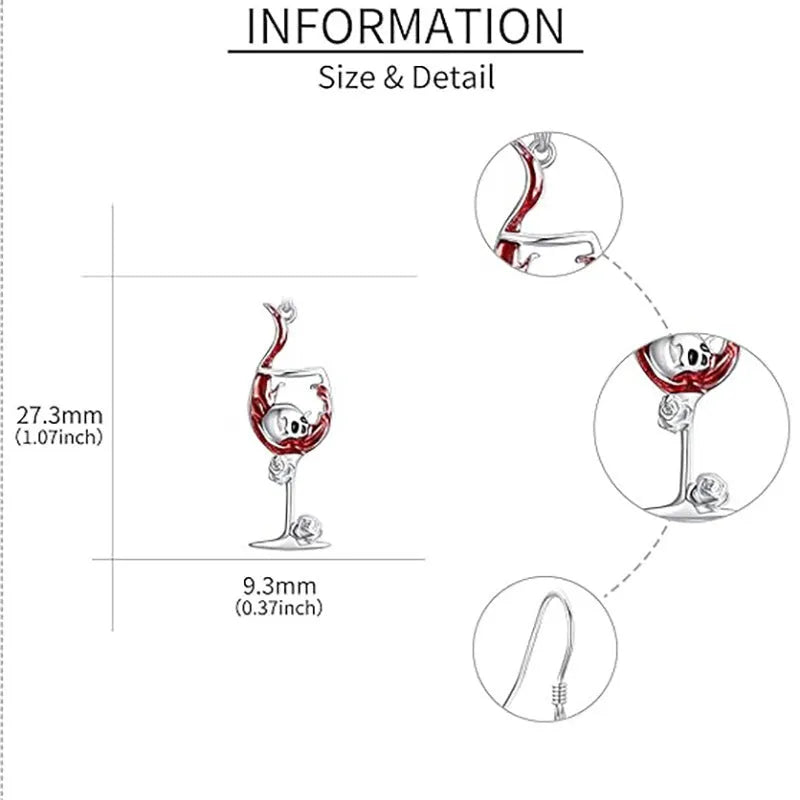 A pair of zinc alloy Halloween earrings with a skull and wine glass design.