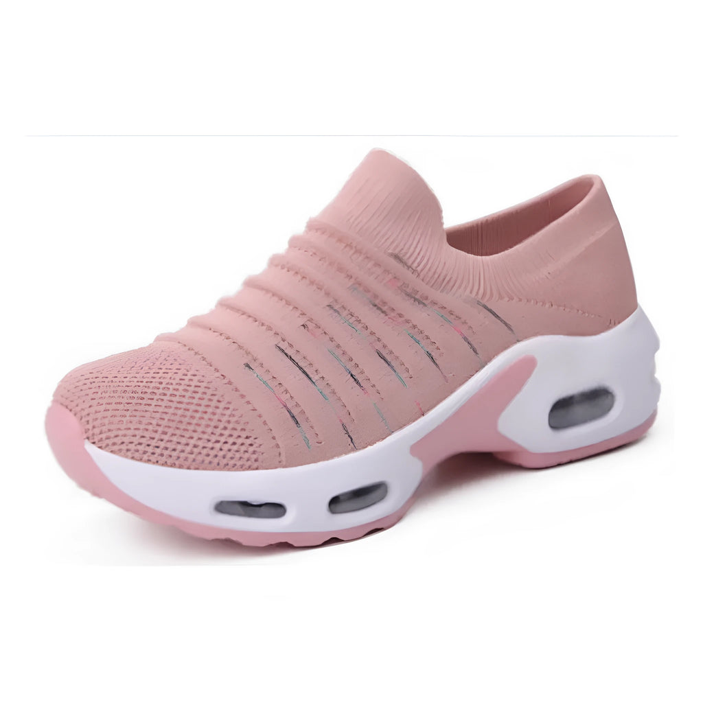 Women's plus size fly-knit socks shoes in stretch knitted mesh with low heel