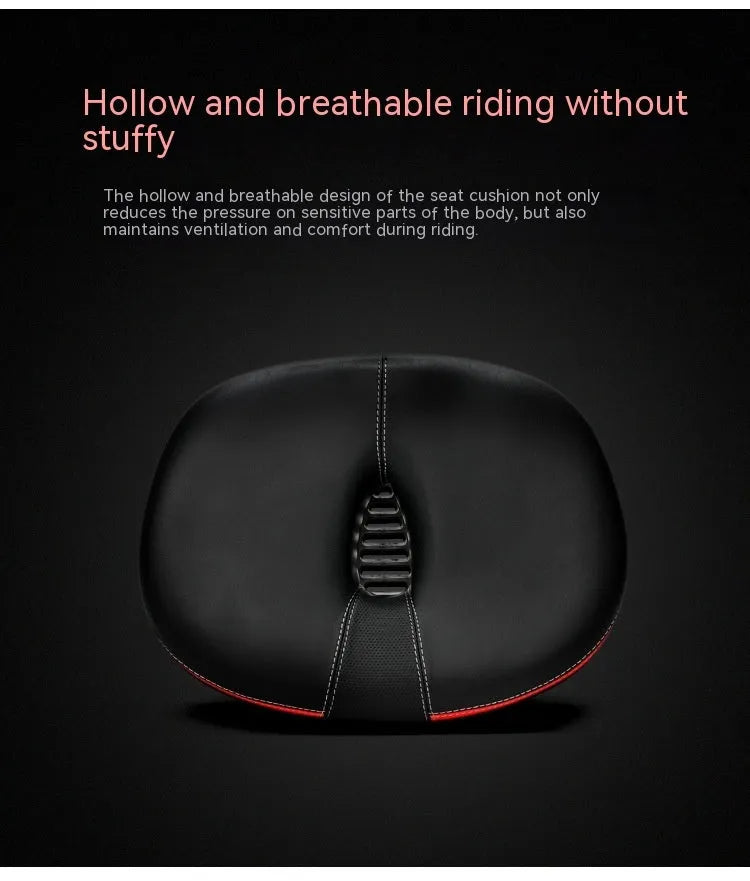 Large red bicycle saddle with thickened padding and reflective elements for ordinary bicycles
