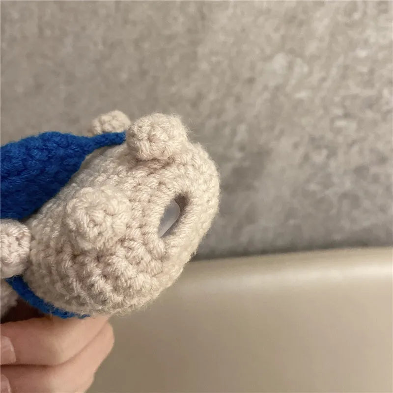 Hand knitted koala bear backpack design AirPods protective sleeve for wireless earbud charging case