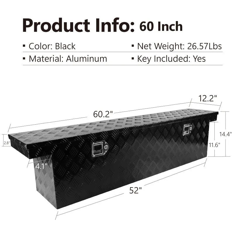 26-inch black aluminium alloy toolbox with integrated handle for tool storage