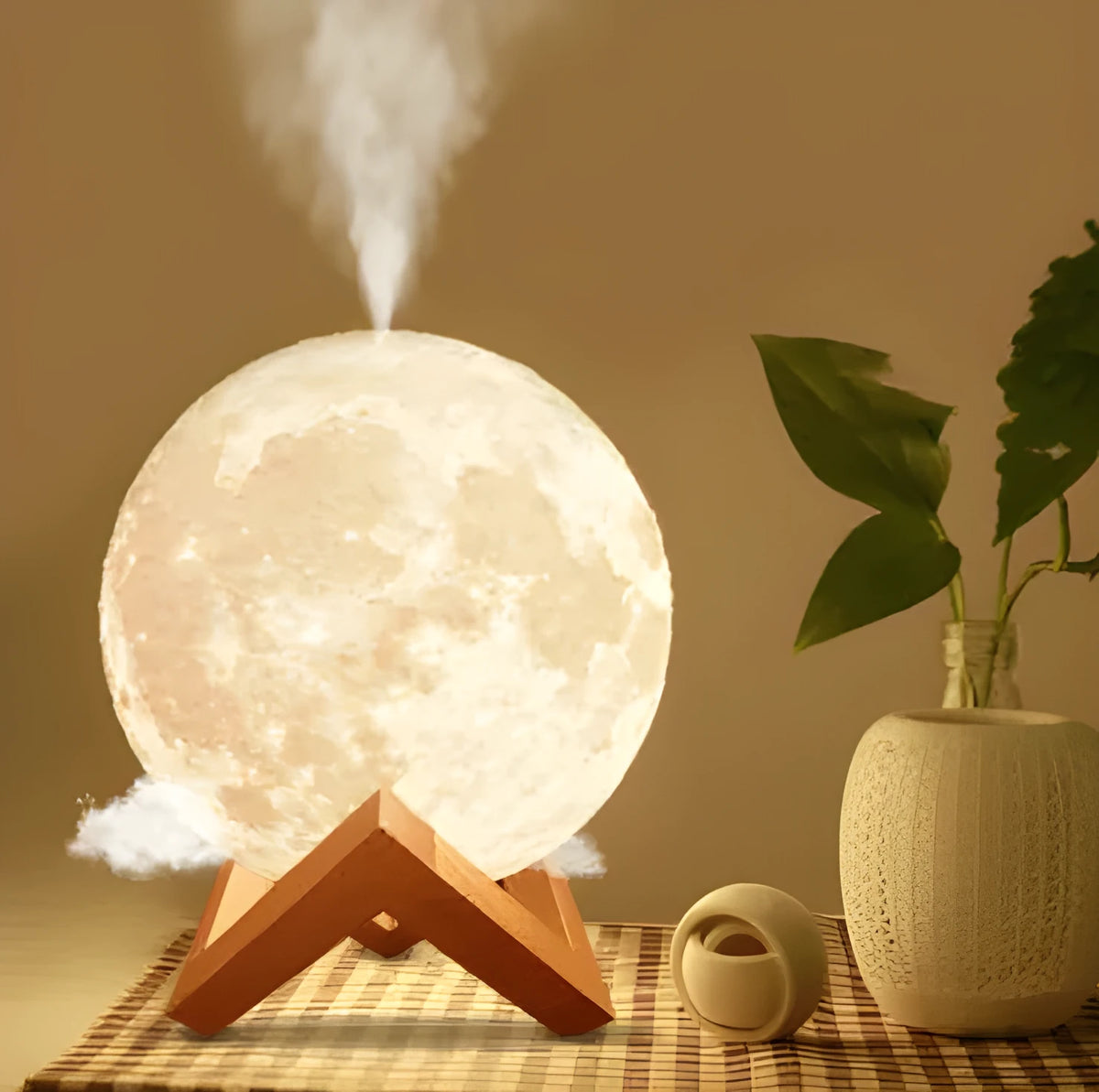 Wood set lunar humidifier night light with 13cm ball design and USB charging cable