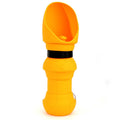 Silicone pet folding travel water cup shown in blue, collapsed flat and unfolded.