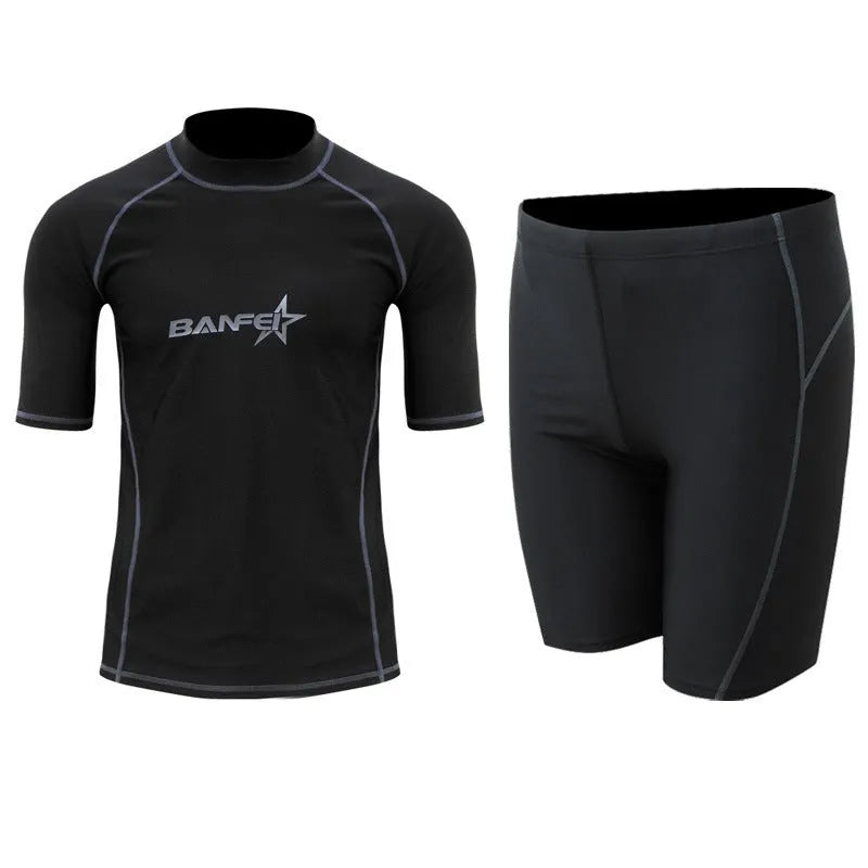 Men's quick-drying half sleeve swimsuit set in nylon for snorkeling and surfing