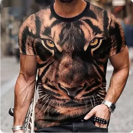 Men's grey T-shirt with raised 3D lion graphic print on front