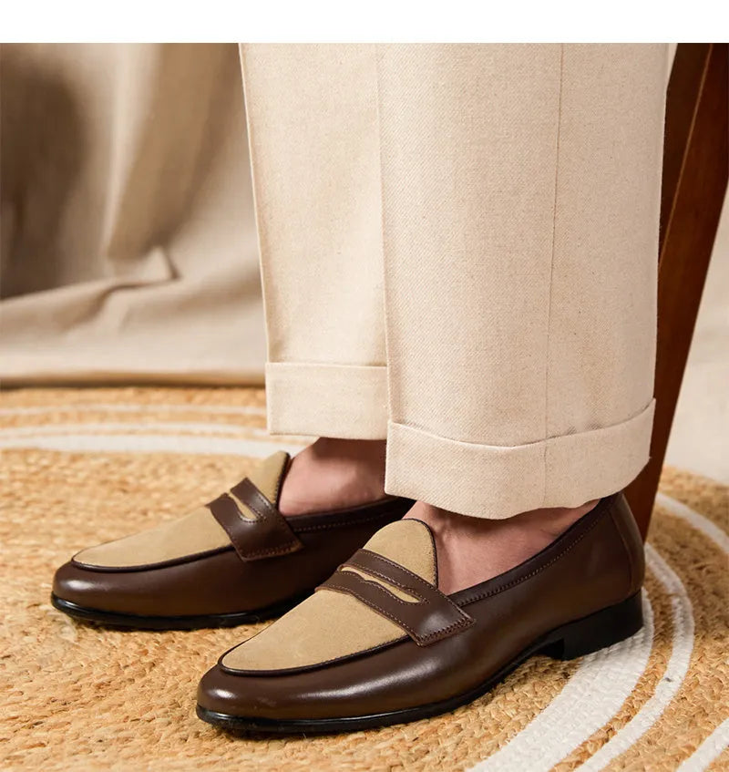 Belgium loafers in champagne brown suede with pigskin lining and rubber soles