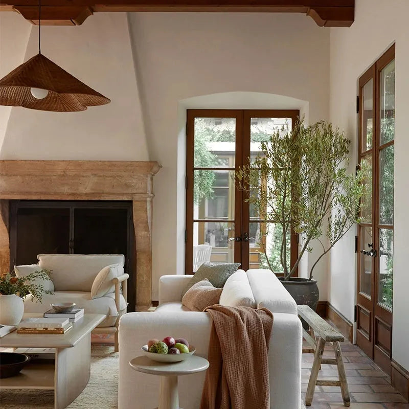 Silent Style natural rattan weave ceiling lamp showing open woven texture