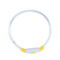USB rechargeable LED dog collar showing blue illuminated band with adjustable 70cm length for night walking safety
