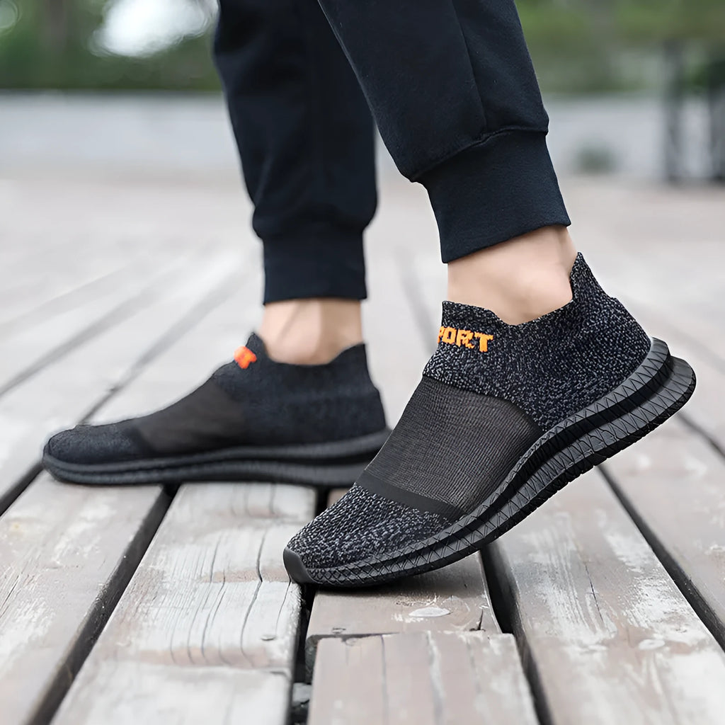 Breathable flyknit woven casual sports sock shoes in multiple colours on a white background.