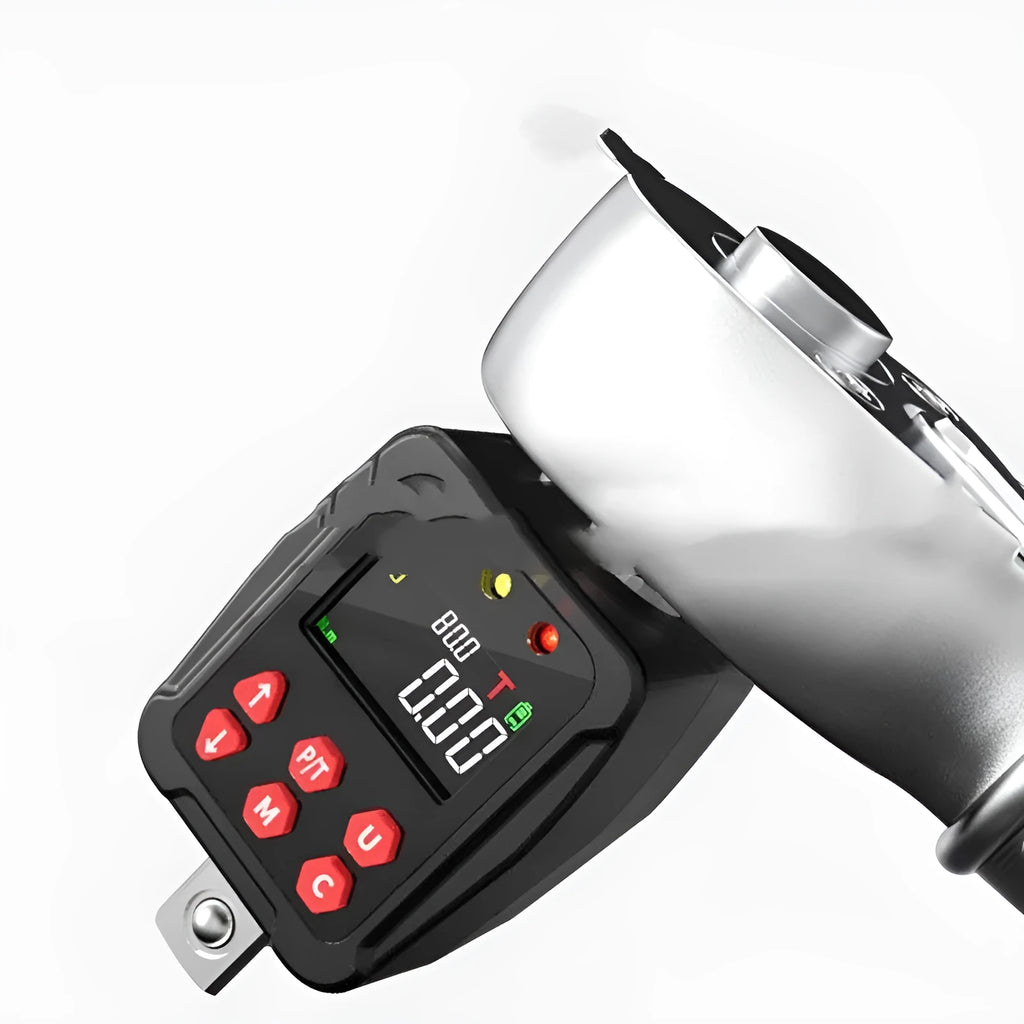 Digital torque meter with display, 1/2 square drive, and case.