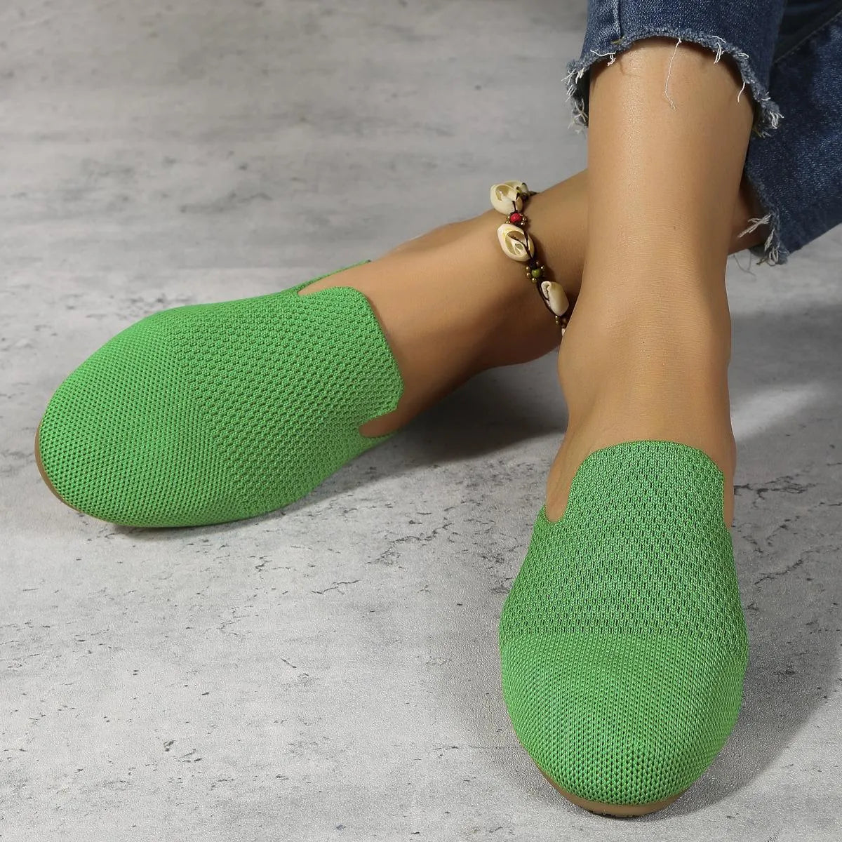 Mesh slip-on sandals in apricot colour with cloth upper and rubber sole