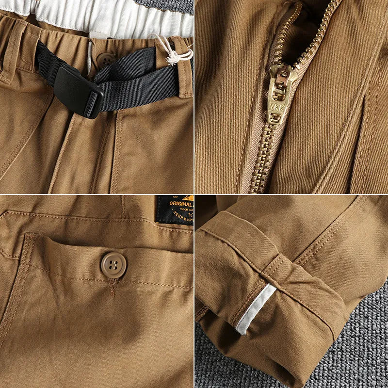 Men's cotton work trousers with 3D cut and N1 buckle belt in khaki and dark blue colours