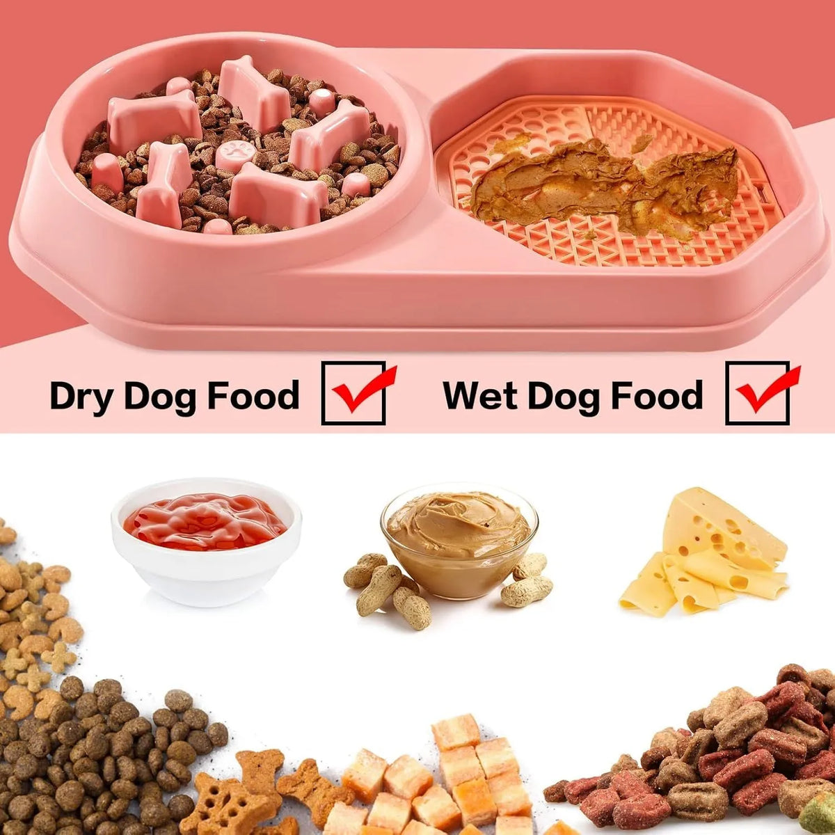 Blue interactive slow feeder dog bowl with maze design and non-slip pads for healthy eating