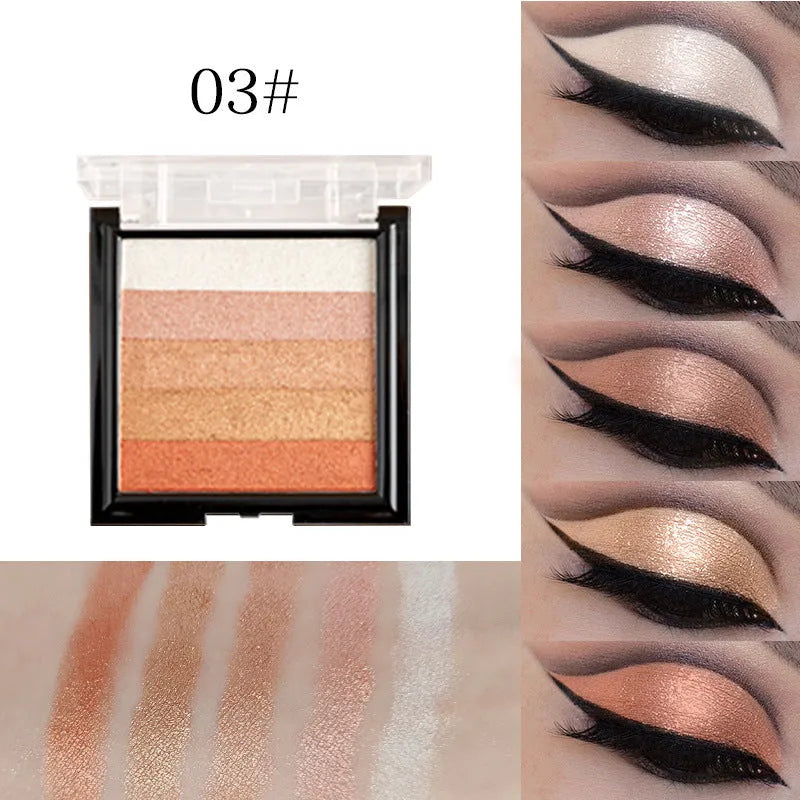 Eye shadow plate for contouring and brightening, shown in one of six colour styles, 12g net content.