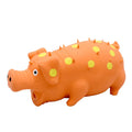 Pig-shaped latex dog chew toy in assorted colours with squeaker and textured surface