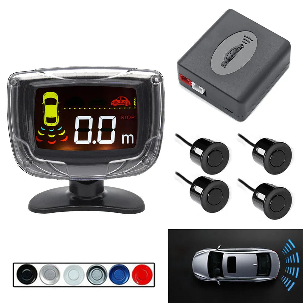 Wireless reversing sensor system with LED display and four embedded probes for vehicle parking safety