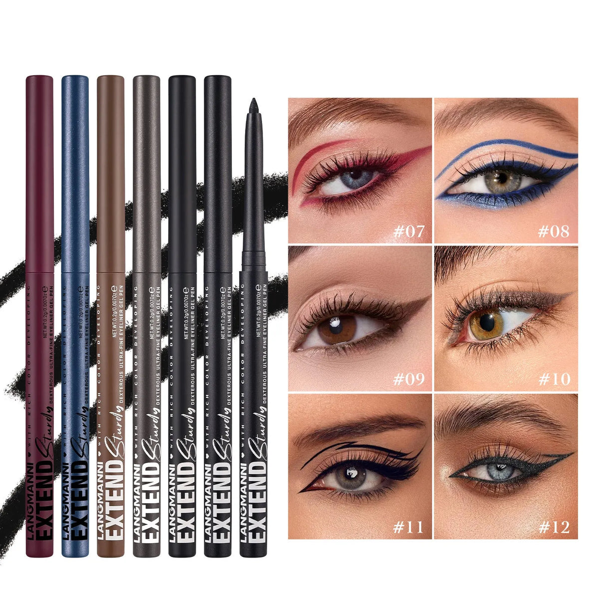 Set of 12 colourful gel glitter eyeliner pencils with waterproof formula for party and cosplay makeup