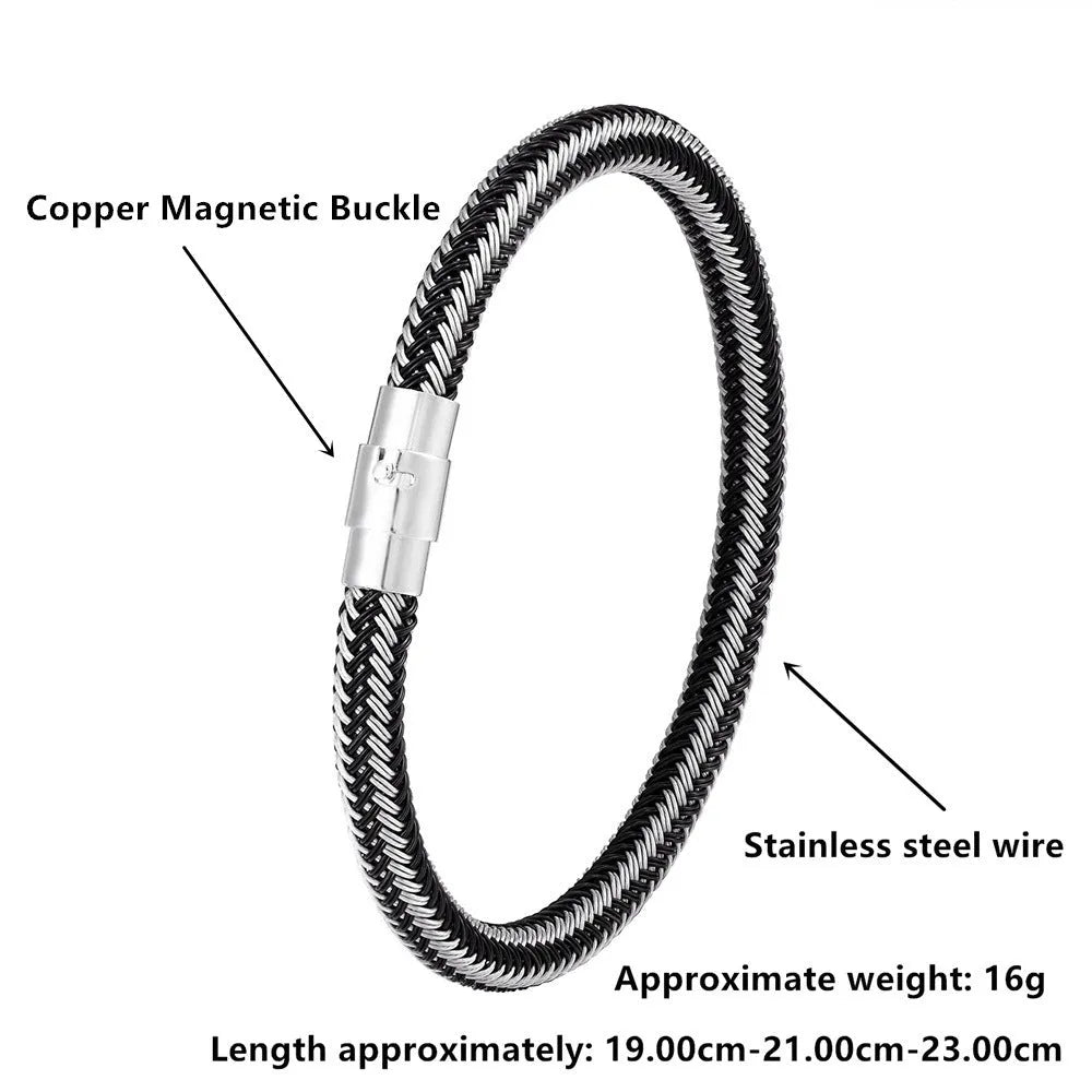 Titanium steel geometric wire bracelet with magnetic clasp in silver tone