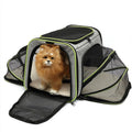 Large capacity cat carrier bag in black with red piping detail showing medium-soft construction