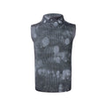 Men's black sleeveless vest with a stand collar and silver brushed detail, showing pullover design.