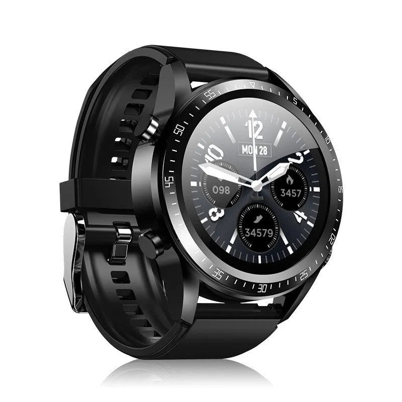 Black smartwatch with health monitoring on wrist showing blood pressure display