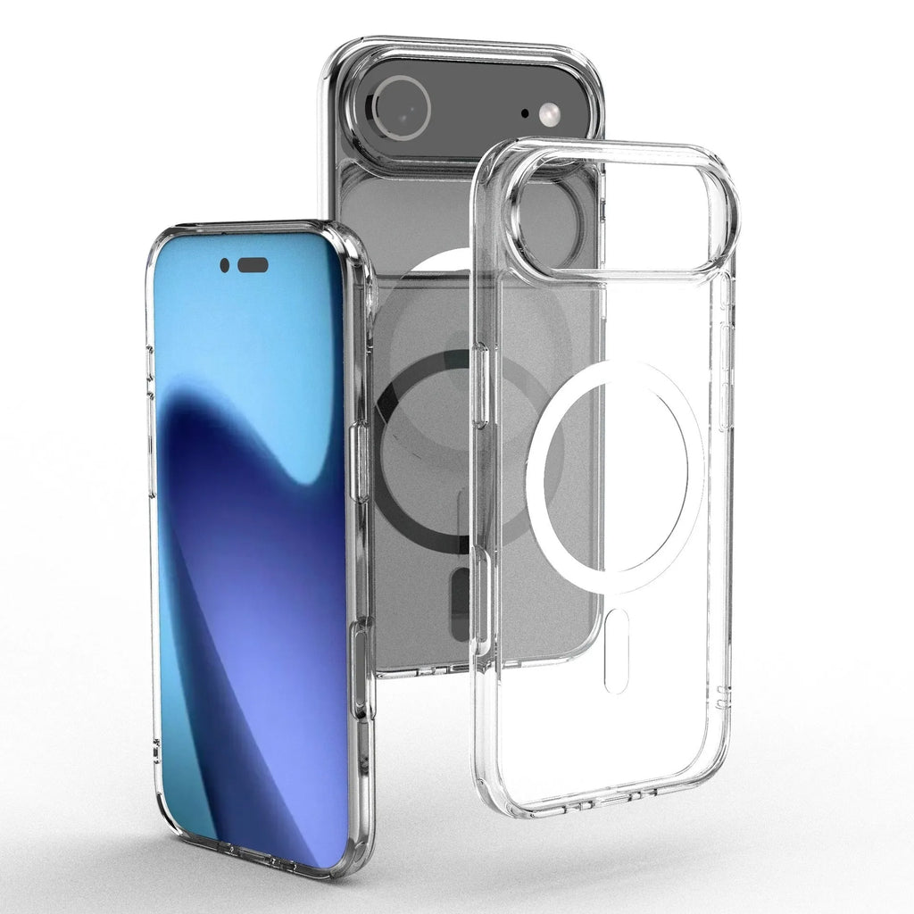 Transparent magnetic phone case for iPhone 17 AIR showing TPU composite construction