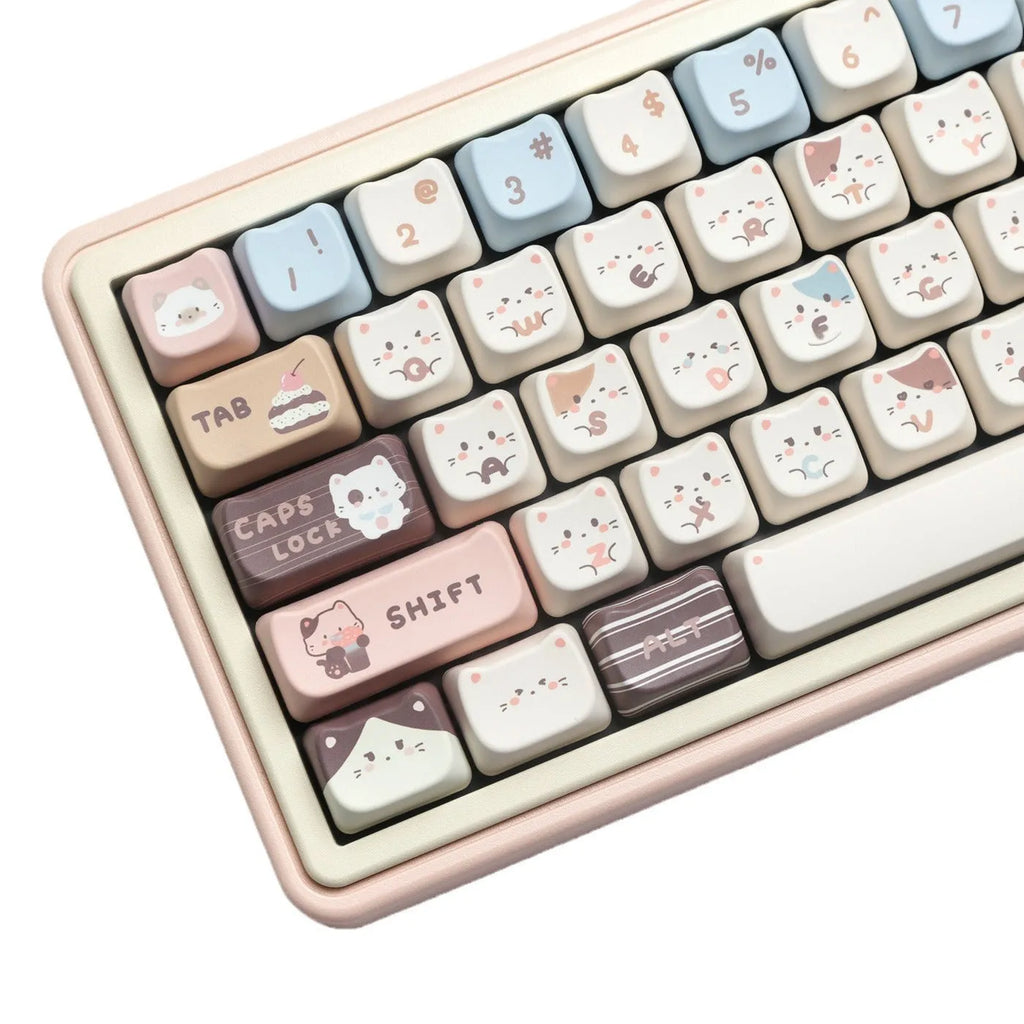 Sea Salt Cat mechanical keyboard PBT key cap set with ocean theme and March 7u spacebar supplement