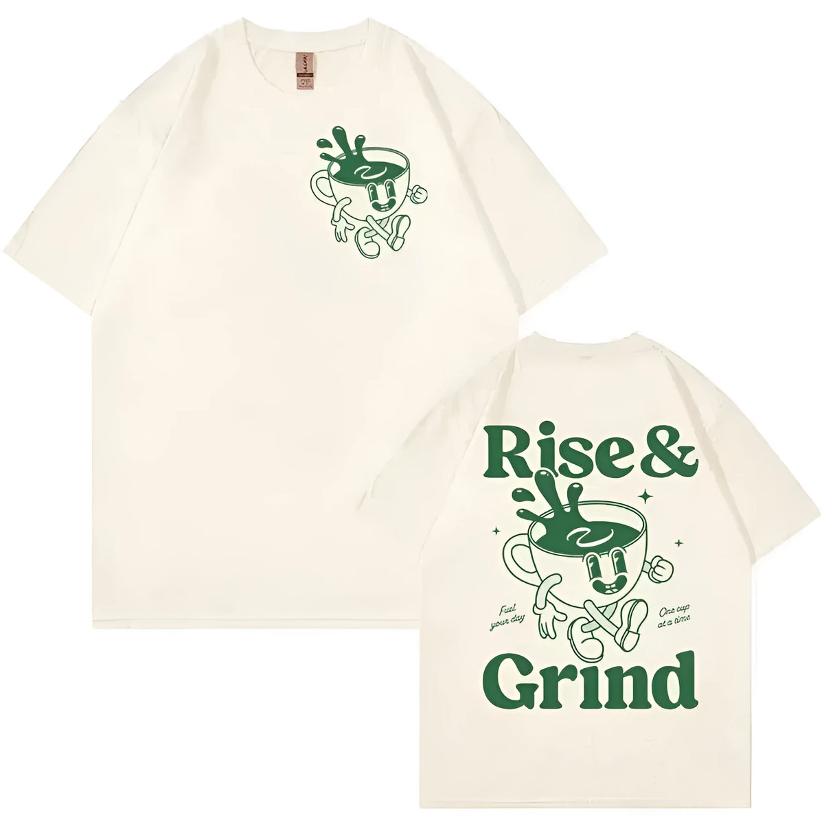 Linen loose fit T-shirt with cartoon graphic print in multiple colour options