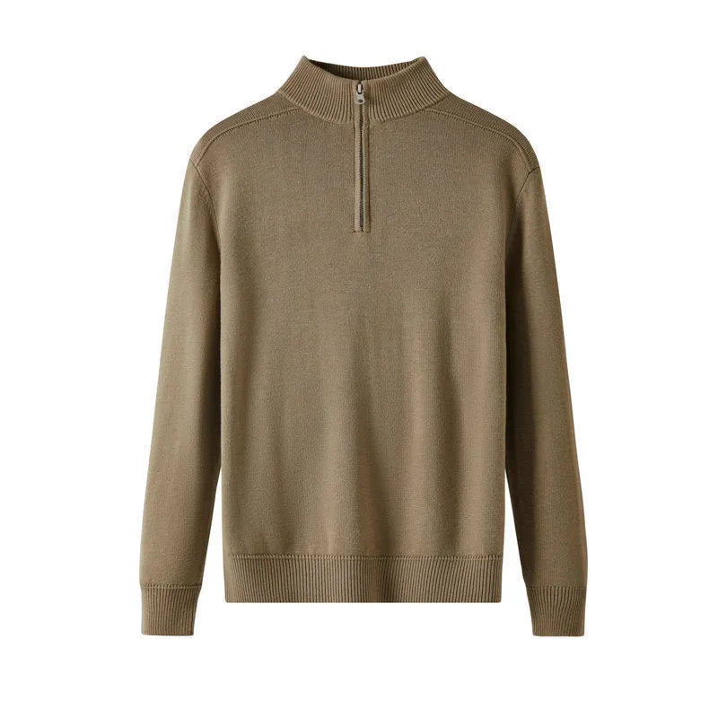 Men's slim fit long sleeve casual sweater in thickened wool fabric, shown in multiple colours.
