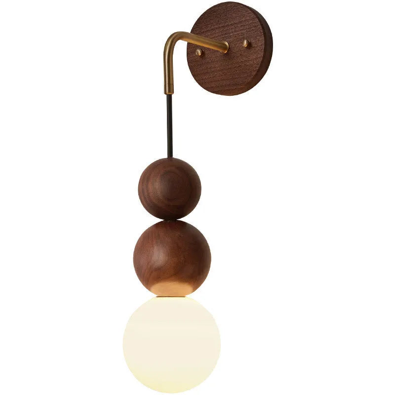 Wood and copper hanging wall lamp with circular 10cm diameter design and tricolour lighting