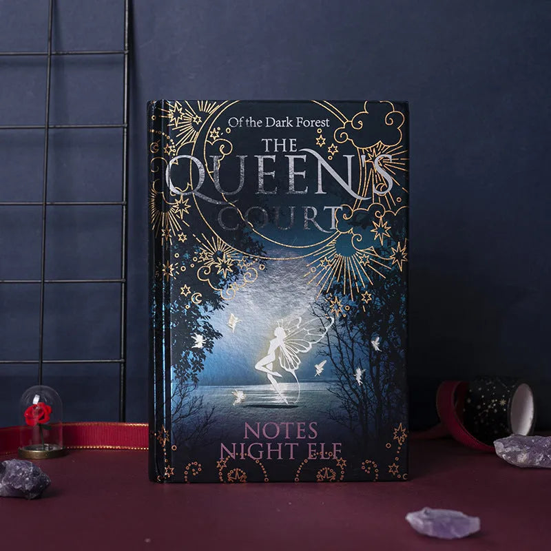 A5 luminous fluorescent hardcover notebook with retro night elves design and illustrated pages