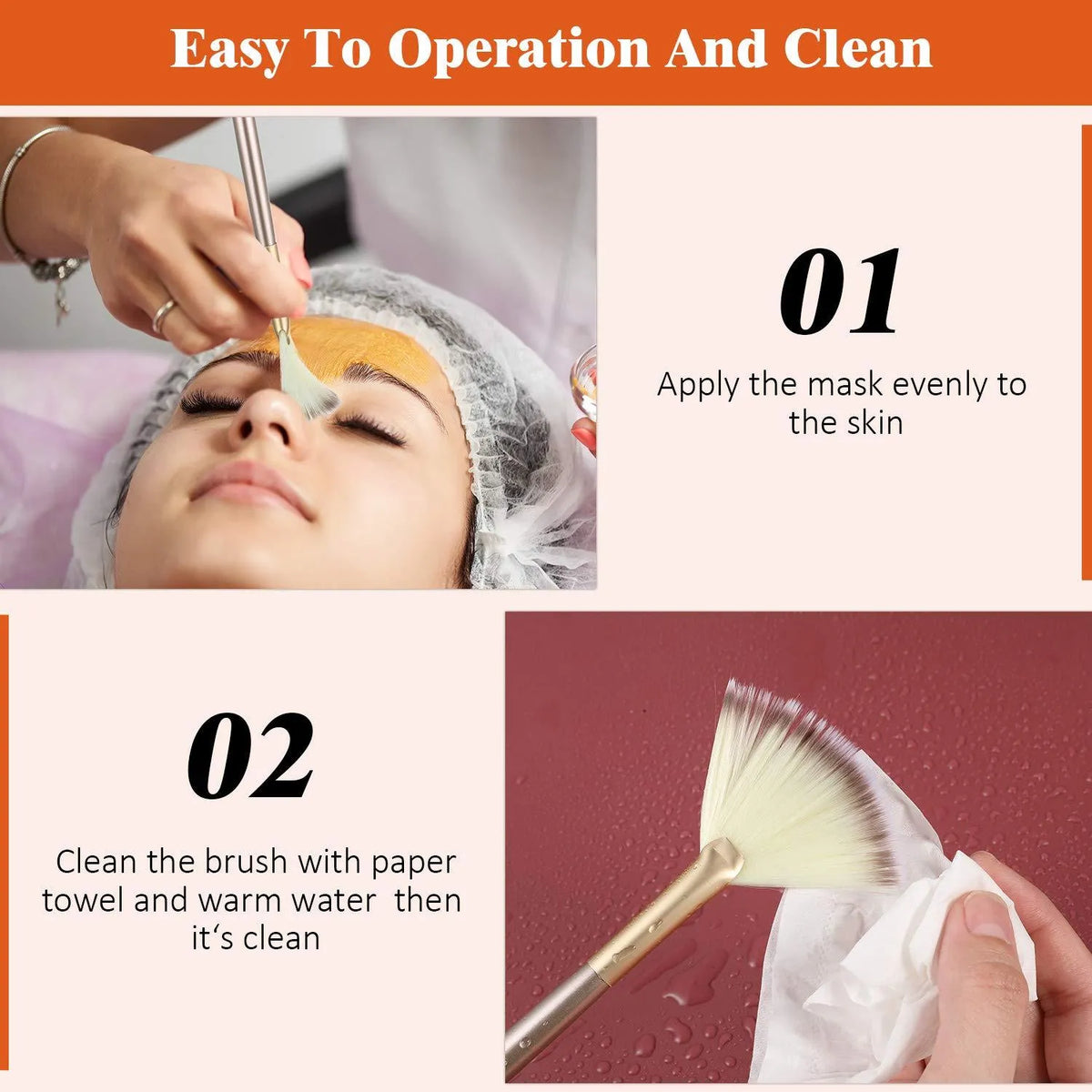 Ten champagne-finished facial fan brushes with acrylic handles and protective covers.