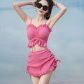 Women's milk silk bikini swimsuit in solid colour, showing top and pants.